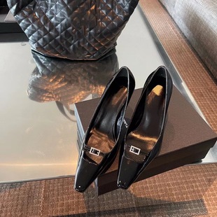 Rustic Caiying New Style Professional Single-layer Shoes Women's Spring and Summer Internet Popular High Heels Stiletto Heel Square Hole Patent Leather Black