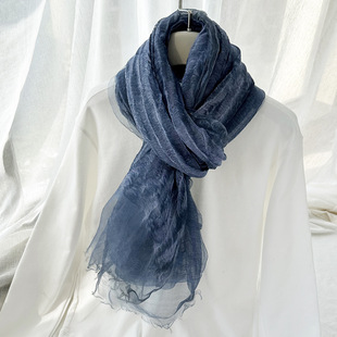Lightweight Scarf Women's Linen Gradient Blue Dye Sunscreen Shawl All-match Thin Mulberry Silk Scarf Vintage Spring and Autumn Scarf