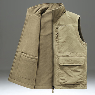 Double-sided Vest Men's Autumn and Winter fleece-lined Vest Casual Sports Fleece Vest with Vertical Collar Sleeveless Jacket