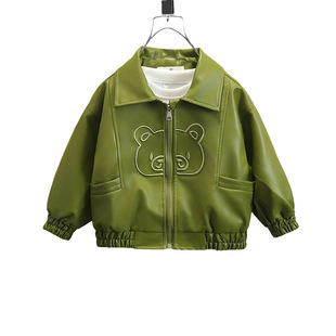 Children's Leather Coat 2024 Autumn Leather Coat Korean Style Cool and Handsome Boys Casual Leather Jacket Small and Medium-sized Children's Top Trendy
