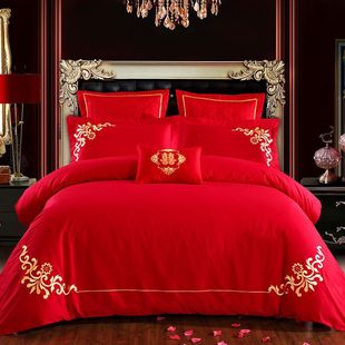 Wedding New Four-piece Wedding Big Red New Embroidery Simple Six-piece Quilt Cover Wedding Room Bedding