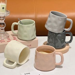 High Beauty Value Ceramic Cup Mug Household Drinking Cup with Spoon Office Couple Cup Milk Coffee Screen Qi