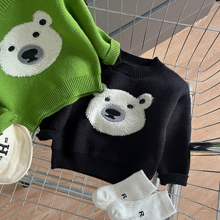 Boys' Sweater Spring and Autumn 2023 New Children's Bear Tops Stylish Boys Clothes Spring Clothes Baby Knitted Shirt