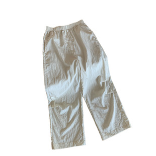Children's Solid Color Pleated Paratrooper Cargo Pants for Girls, Summer Thin Loose Straight Casual Wide-Leg Sports Long Pants