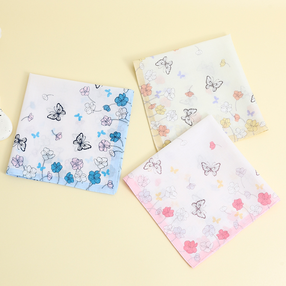 Women's Pure Cotton Printed Handkerchief, All-Cotton Floral Pocket Square, Thin, Soft, Comfortable, Absorbent, Sweat-Wiping Handkerchief
