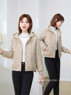 Short cotton-padded women's solid color rhombus western style slim hooded down cotton-padded jacket small winter warm coat wholesale