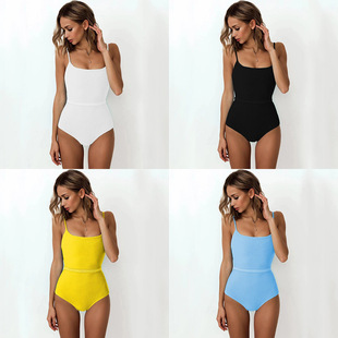 Solid color one-piece swimsuit women's conservative new European and American foreign trade in stock wholesale tight slimming hot spring vacation swimsuit