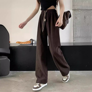 Double Drawstring Ultra-Fine Wide-Leg Pants Women's 2024 Autumn and Winter Loose Casual Pants High Waist Straight Corduroy Pants