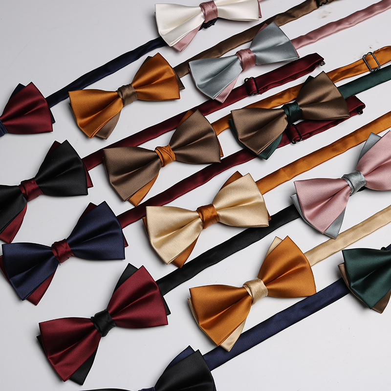 Solid Color Bow Tie Men's Two-color Colorblock Polyester Black Wine Red Suit Banquet Wedding Best Man Bow