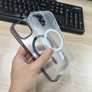 For iPhone15 transparent magnetic suction shell MagSafe Apple 16 acrylic 13/14 frosted mobile phone case wholesale