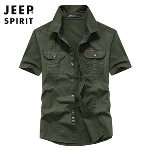 JEEP Jeep рубашка с короткими рукавами, летняя мужская повседневная рубашка, свободная половина рукава, хлопок плюс размер 8808