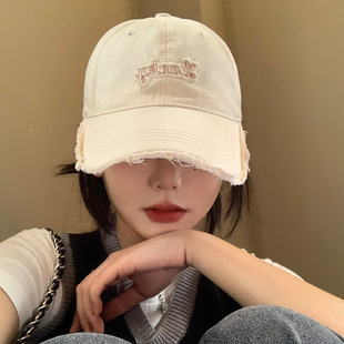 Old frayed baseball cap women's 2024 new big head circumference small cap soft top wide brim beige hat