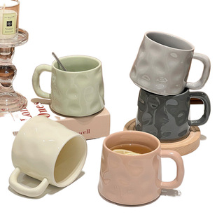 High-Looking Ceramic Cup Mug Household Drinking Cup with Spoon Office Couple Water Cup Milk Coffee Cup