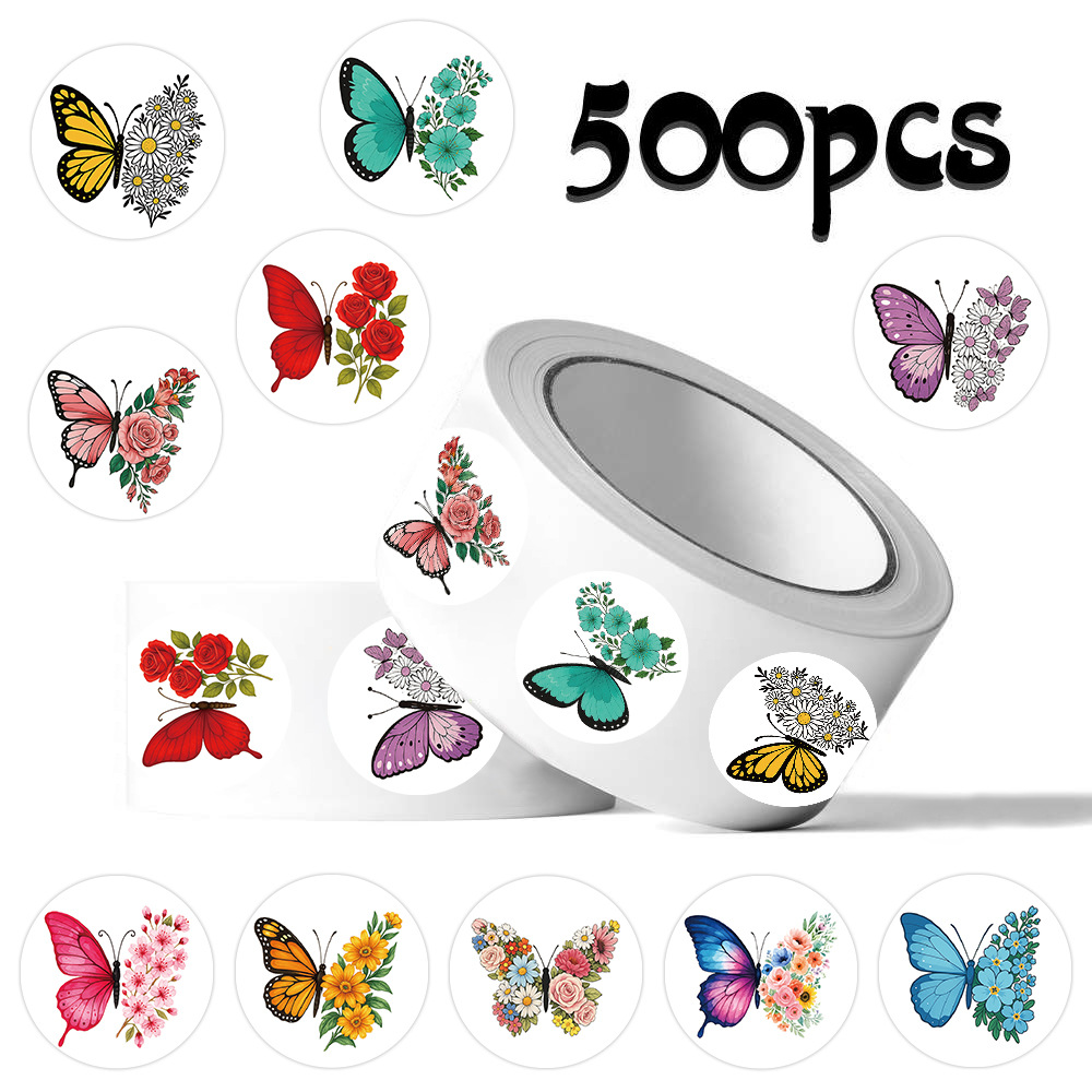 Sticker roll 500 cross-border butterfly and flower gift decoration packaging stickers sealing stickers hand account material cutting tape