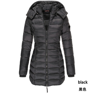 Spot cross-border explosions winter women's cotton-padded long slim cotton-padded jacket hooded warm solid color hooded cotton-padded jacket