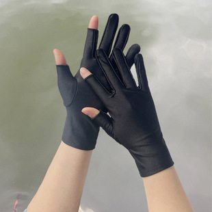 Two-Finger Half-Finger Gloves Summer Sunscreen Women's Spring and Autumn Thin Spandex Elastic Open-Finger Tea Picking Outdoor Sub-Finger Touch Screen