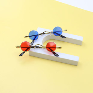 Retro Hip-Hop Round Super Small Frame Sunglasses Men and Women Frame ins Internet Celebrity Same Style Distinctive Small Round Frame Metal Sunglasses
