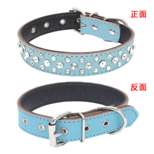 Bullet Nail Leather Pet Collar Leather Rivet Collar Rhinestone Small and Medium Dog Collar Pet Supplies