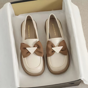 Single-layer Shoes Women's 2025 Spring and Autumn New Fashionable All-match Bow British Style Slip-on Patent Leather Lefu Trendy Shoes