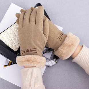 Riding gloves ladies winter new German velvet gloves cute fleece-lined warm cold-proof touch screen gloves manufacturers straight hair
