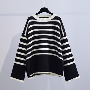 Autumn and Winter Korean Style Retro Striped Sweater Women's 2024 New Style Sweater Loose Slimming Long-sleeved Niche Top