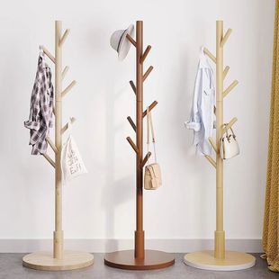 Solid Wood Coat Rack Floor-Standing Bedroom Vertical Clothes Rack Household Simple Clothes Drying Rack Room Hanging Zhao