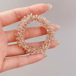 South Korea Rhinestone Color Crystal Bracelet Dual-purpose Hair Ring Hair Rope Girls' Hair Rope Cherry Rubber Strap Paytail Headwear for Women