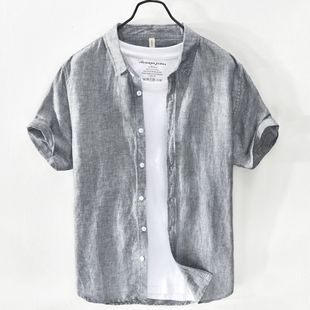 Summer Linen Short-sleeved White Shirt Men's Loose Cotton and Linen Casual Work Shirt Breathable Fashionable Top Clothes Men's Wear