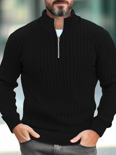 24 New Cross-border European and American Men's Men's Knitwear Jacket Pit Collar Half Zipper Long Sleeve Thickened Pullover