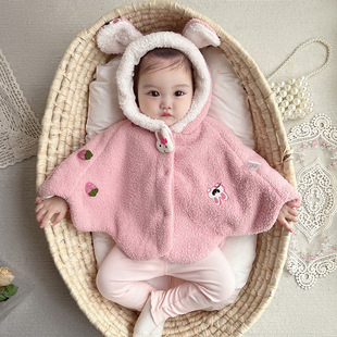 Infant 2025 Autumn and Winter New Plush Top Girls' Baby Embroidered Printed Outer Wear Cape Coat 2960