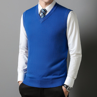 Cross-border Men's Solid Color Wool Vest Autumn and Winter New V-neck Vest Medium-thick Casual Knitted Base Shirt Sweater for Men