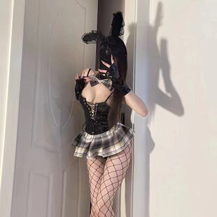 Bunny Girl Patent Leather Uniform Sexy No Need to Take Off small Breasts Show Big Temptation Shirt Passion Strap Large Size sm Sexy Intimates