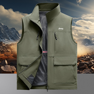 Spring and Autum Outdoor Quick-Drying Vest Men's Vest Sleeveless Workwear Thin Jacket Large Size Stand-Up Collar Vest 6605Jp