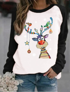 2022 autumn hot new eBay Amazon wish Christmas printed long sleeve top round neck loose sweater women