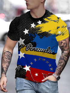 tem short sleeve casual t-shirt flag 3D digital u printing men's round neck patriotic t-shirt printing venezuela cross border