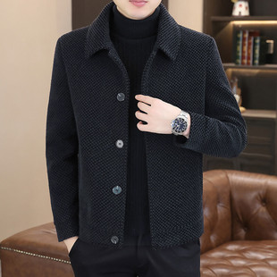 2024 autumn and winter autumn and winter woolen jacket men's high-end lapel fleece-lined thick warm woolen coat Korean 1029