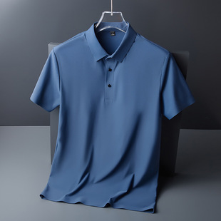 Summer ice silk high elastic seamless explosion POLO shirt men's lapel short sleeve business quick-drying T-shirt factory outlet