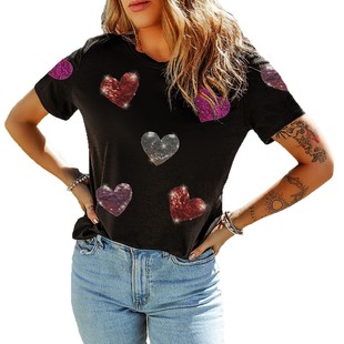 Shiying European and American Fashion Leisure Printed Love T-shirt Independent Station Summer Cross-border New Short-sleeved Crewneck Pullover