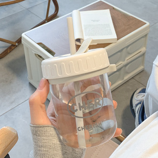 Simple water cup female high-looking with straw summer portable ins style adult student transparent small drinking cup