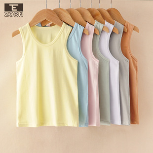 Children's Lycra vest camisole summer men's and women's clothing pure cotton base candy color top medium and small children's solid color outer wear