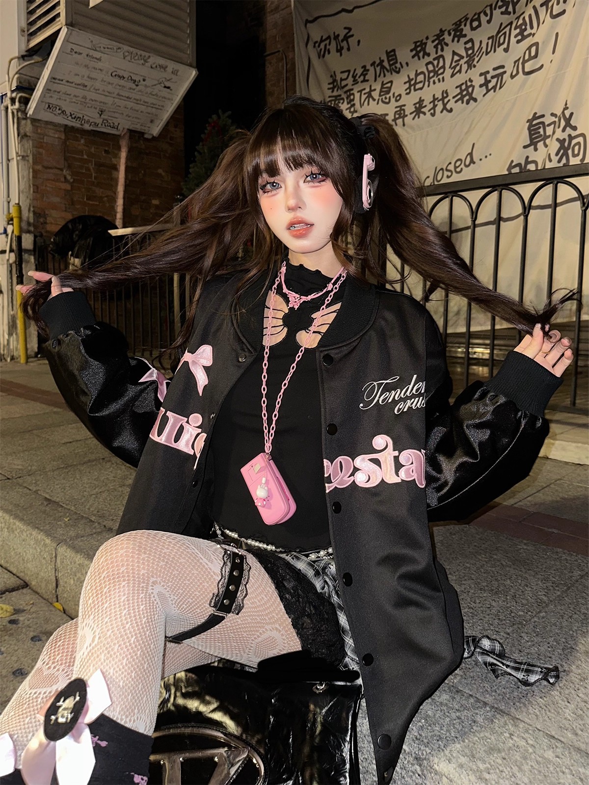 Trendy American-Style Lazy Bow Star Embroidery Baseball Jacket for Women Ins Sweet Versatile Korean Jacket