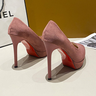 High-end high-heeled shoes 2024 spring and summer net red explosions foreign-style Joker soft bottom not tired feet single shoes black plus size