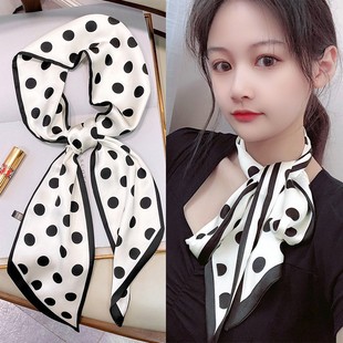 Long Silk Scarf Women's High-end Small Square Scarf Spring and Autumn Summer Black Neck Protection Scarf Matching Shirt Ribbon Ribbon Tie