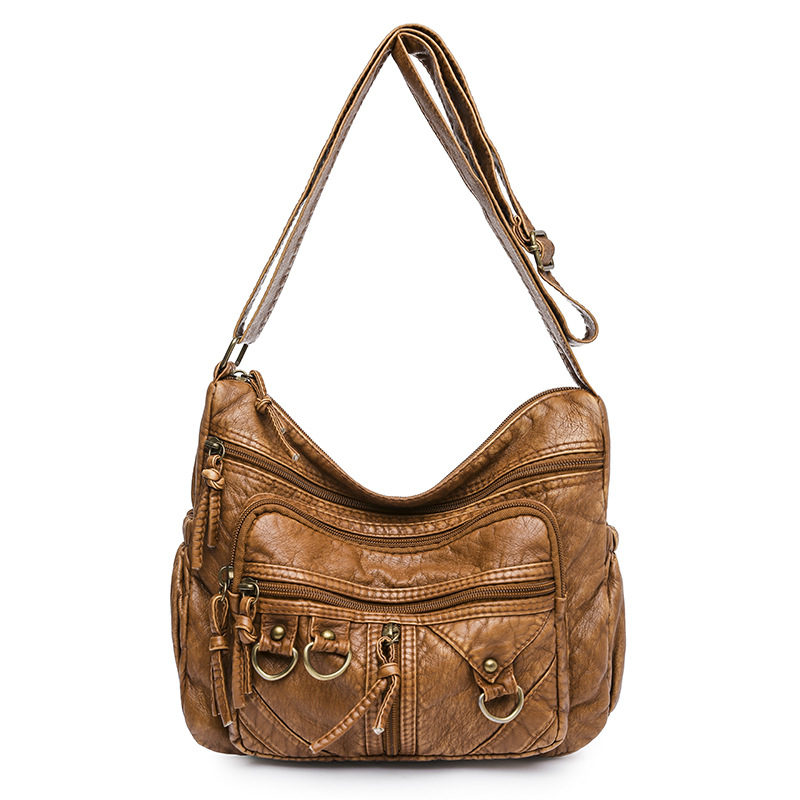 Luxury Soft Leather Retro Women's Shoulder Bag, European and American Style, Street Trend, Large Capacity, Casual Women's Crossbody Bag