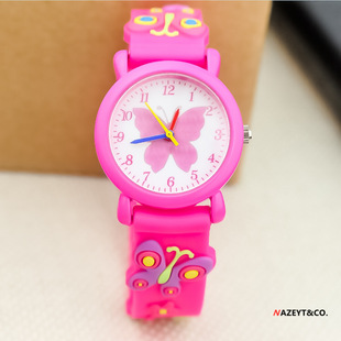 Korean Style 3D Children's Cute Butterfly Watch Fashion Candy Color Watch Kindergarten Girls Trendy Electronic Watch