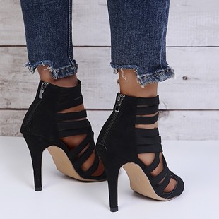 Women's shoes high heels European and American elastic fish toe high heel sandals rear zipper high heels large size cross-border women's sandals