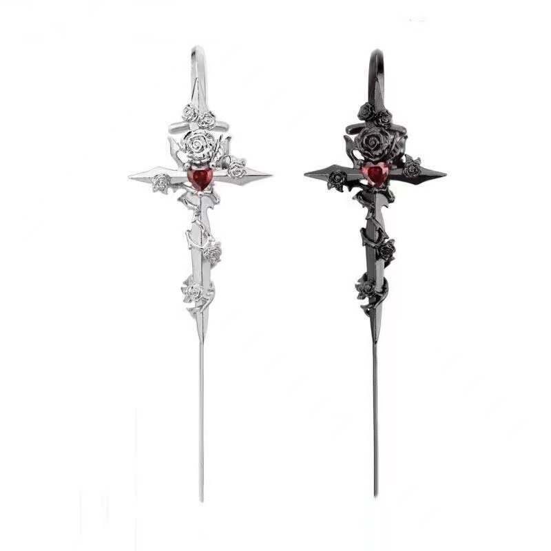 Taboo rose puncture ear pin niche design advanced dark sweet cool ear stud earrings new neutral style