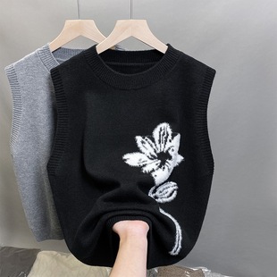 2025 Early Spring New Vest Women's Design Sense Niche Knitted Round Neck Vest Women's All-match Sleeveless Sweater Women's Fashion
