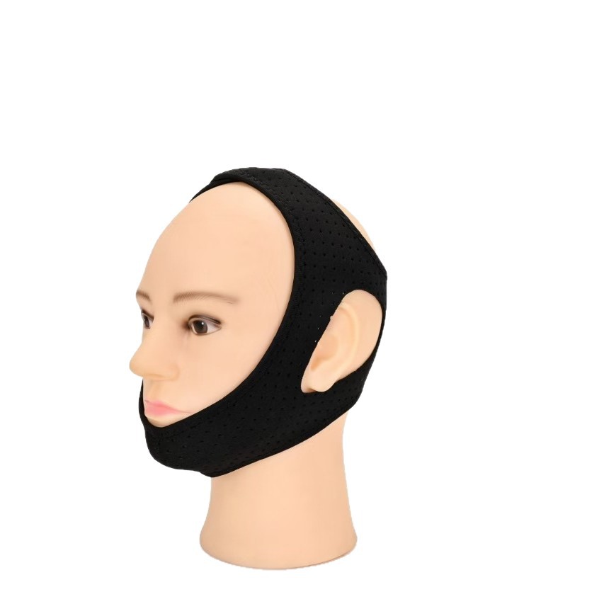 통기성 있는 검정색 수면 보조 벨트, 입호흡 방지 턱 지지대, 입 벌림 방지 수면용 지지대, 남녀공용, 아마존 해외 공장