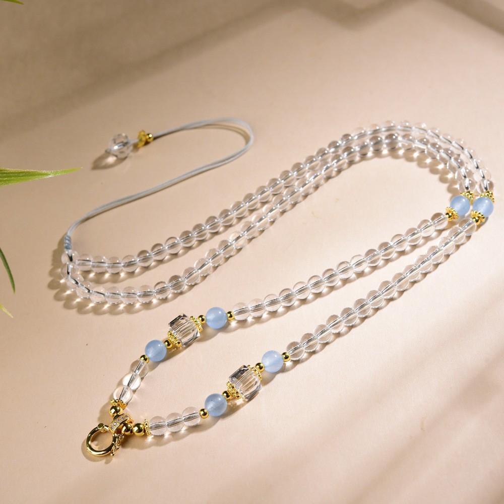 Natural Strawberry Crystal Chalcedony Necklace, White Crystal Thangka, Light Luxury Fashion Pendant Rope, Buddha Amulet Hanging Rope, Versatile and Casual